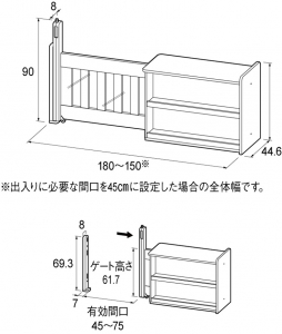 ※出入りに必要な間口を45㎝に設定した場合の全体幅です。