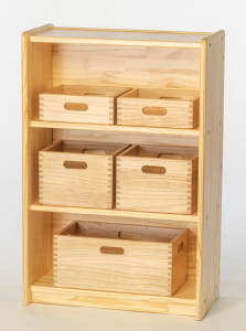 ▲パインウッド整理棚（大）W600に入れたところ。