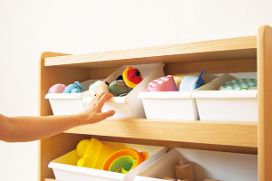 ▲使用例　前板でトレーが落ちにくくなっています。