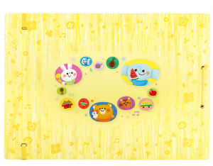 裏側にもかわいいイラスト入!　作品をしっかり留められるゴムバンド付作品をはさんでいくと、すてきな作品集になります！