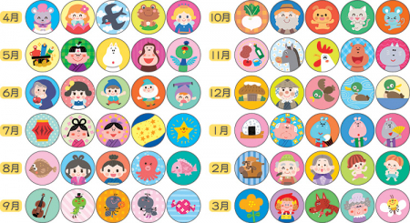 各月の出席シールの絵柄は５種類。一週間同じシールが貼れます。